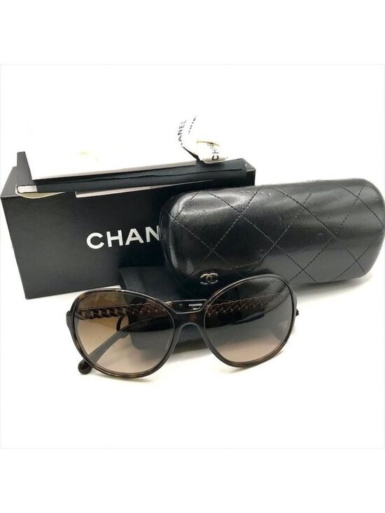 Chanel CC Logo Sunglasses Eyewear Tortoiseshell Pattern Chain Motif Brown